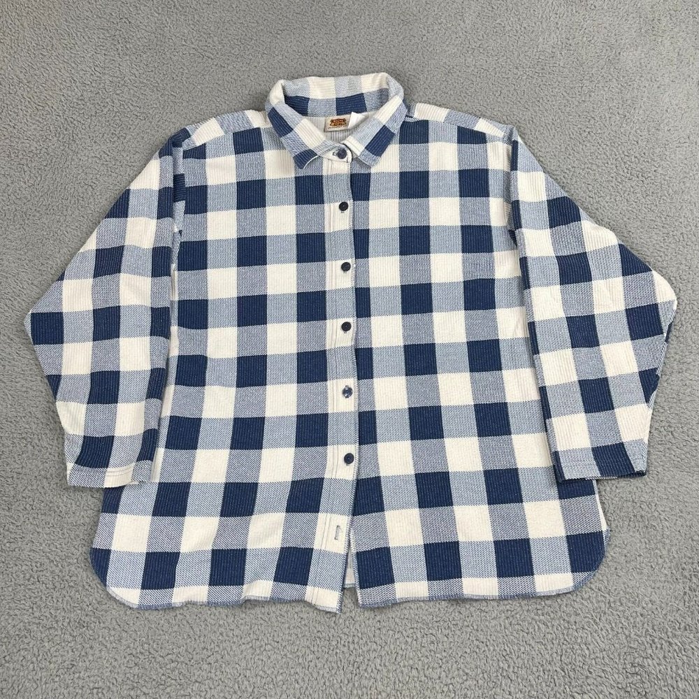 Route 66 Flannel‎ Long Sleeve Blue Plaid Shirt Snap Button 100% Cotton Mens XL